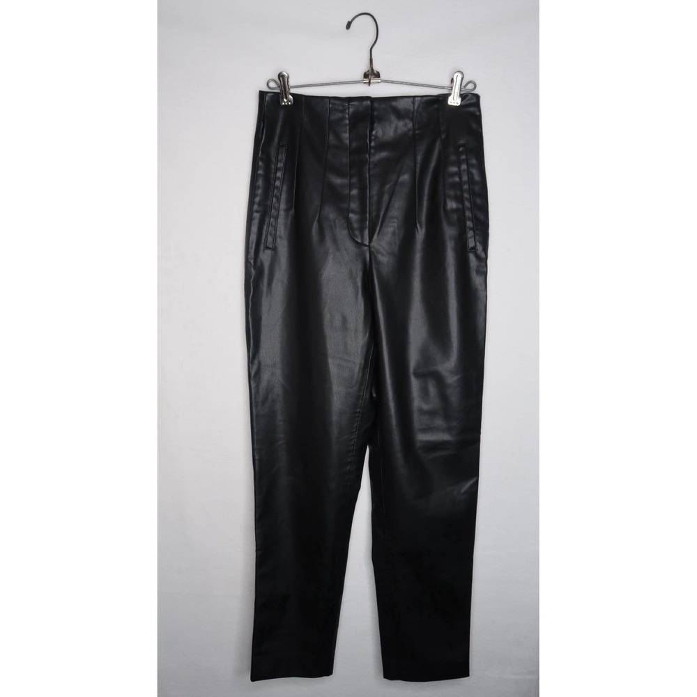 Zara Faux Leather Pants Women's Small Black High Waist Straight Leg‎ Office